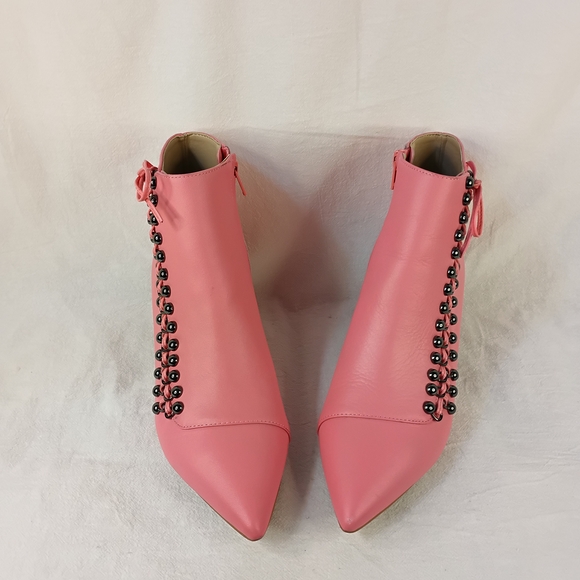 Kurt Geiger London Pink Leather Ankle Boots Kitten Heel Side Lace Beaded 37 US 7 - Picture 12 of 16